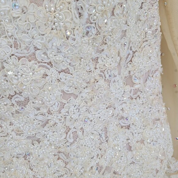 Sequin pearl beaded rhinestone accented boning ice skater bridal semi sheer lace - Picture 5 of 13